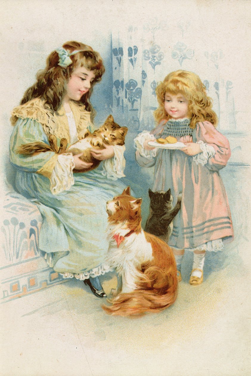 Kittens Tea Party (chromo litho) af Unbekannt Unbekannt