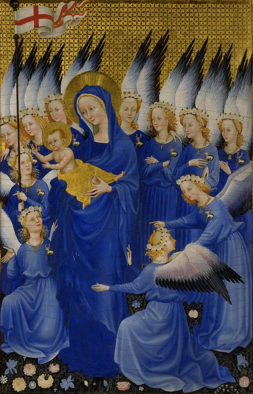 Mary med barn og engle, højre panel af Wilton Diptykon, ca. 1395-9 (ægtempera på træ) af Unbekannt Unbekannt