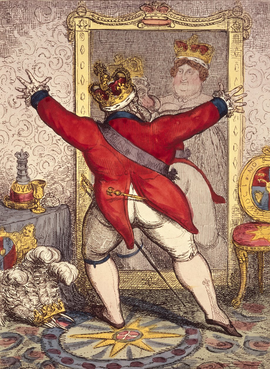 Refleksion: At være eller ikke være tegneserie af kong George IV af England (1762-1830), 1820 (tryk) af Unbekannt Unbekannt