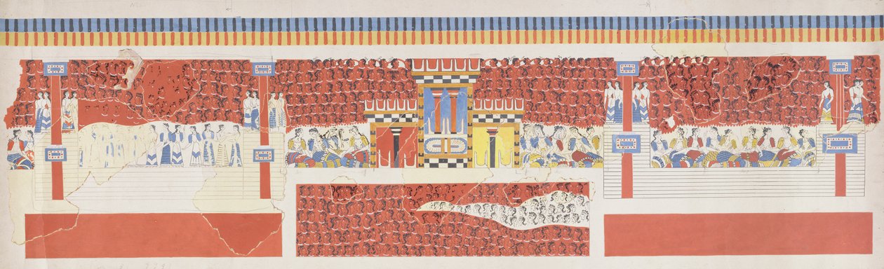 Reproduktion af Fresko af en skuespilscene, Knossos-paladset, minoisk, ca. 1500 f.Kr. af Unbekannt Unbekannt
