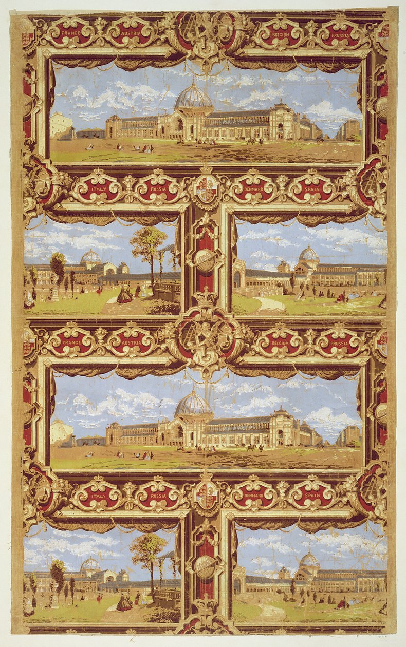 Udsigt over den internationale udstilling, 1862, tapetdesign (farvetryk fra træblokke) af Unbekannt Unbekannt