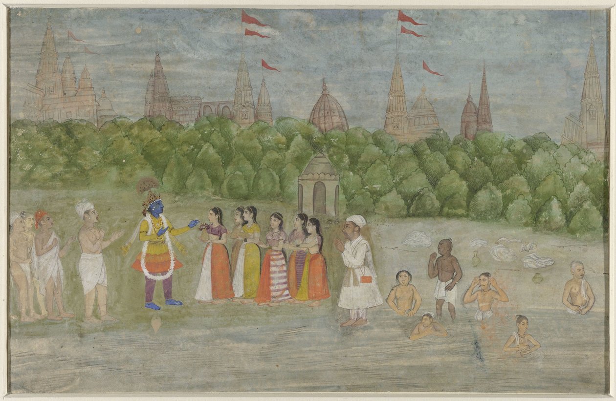 På bredden af ​​Yamuna ved Brindaban danser Krishna med gopierne af Anonymous
