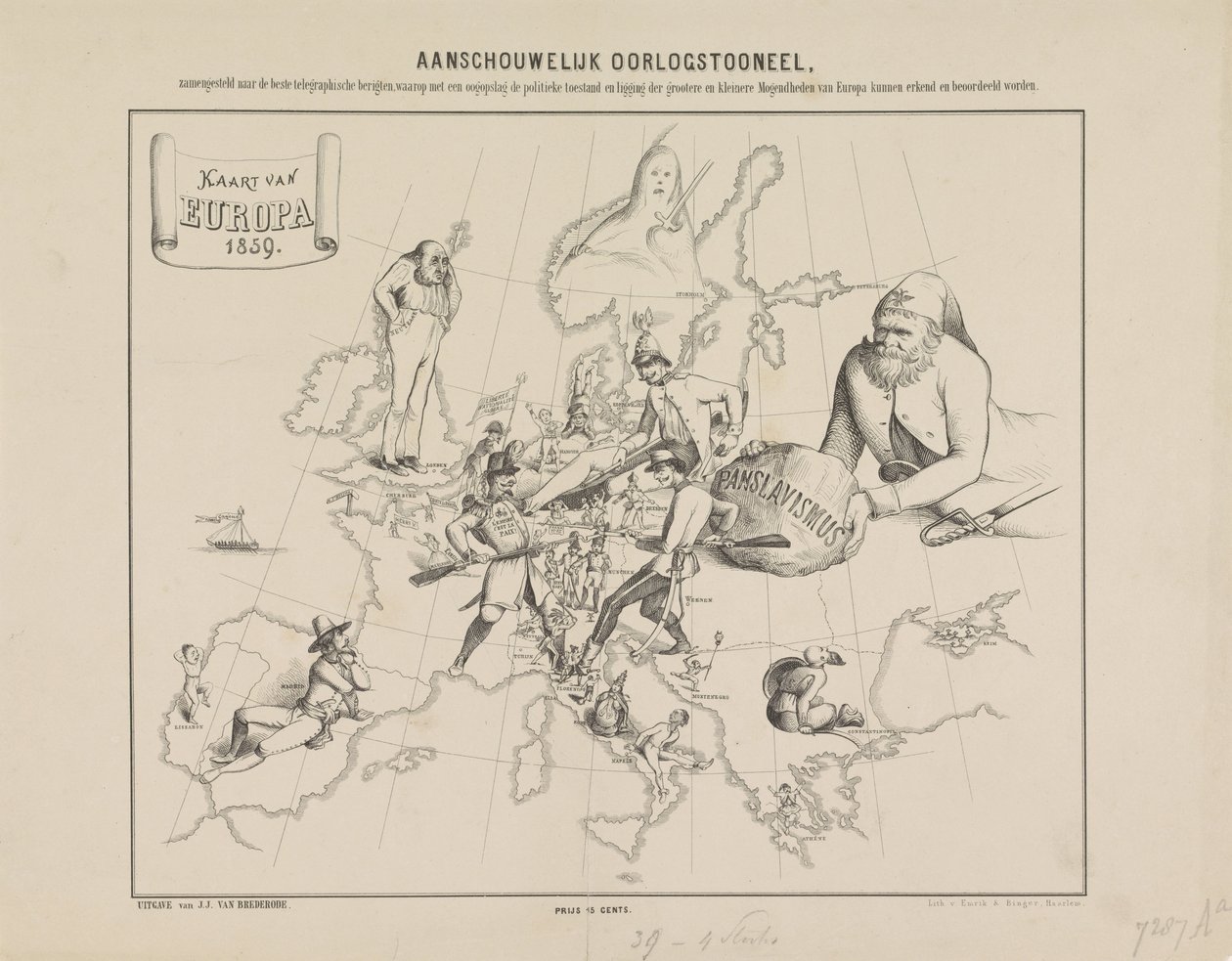 Visuel krigsscene / Kort over Europa i 1859 (titel på objekt) af Anonymous