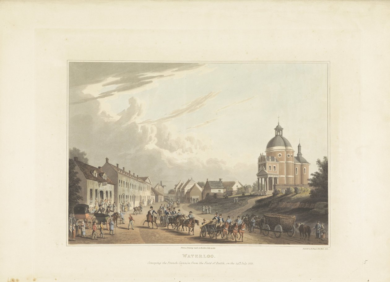 Afvoer af franske kanonnen af Waterloo Waterloo. Formidling af den franske kanon fra slagmarken den 24. juli 1815 (titel på objekt) af Anonymous