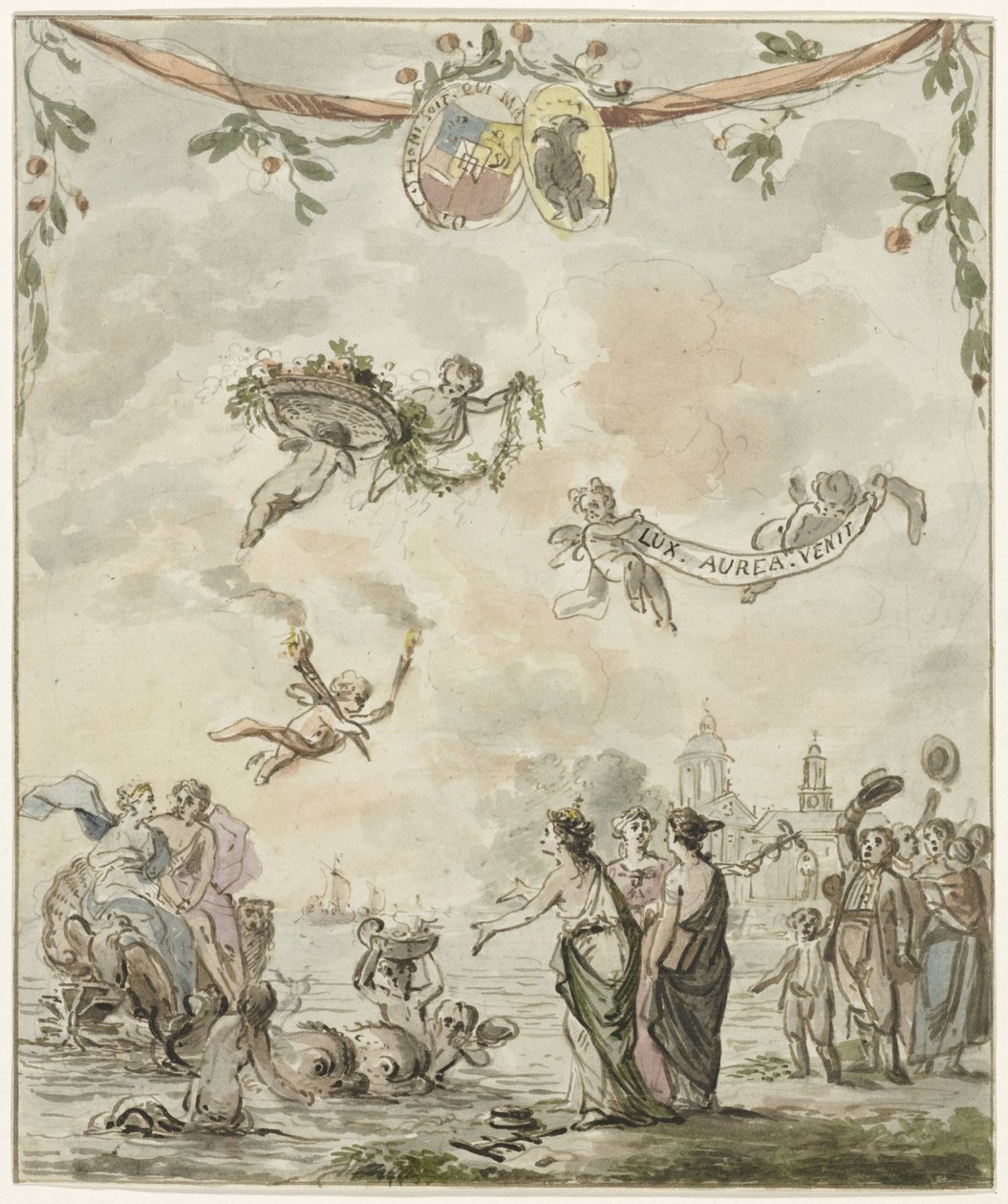 Allegori over Prinsen og Prinsessens Besøg i Amsterdam, 1768 af Anonymous