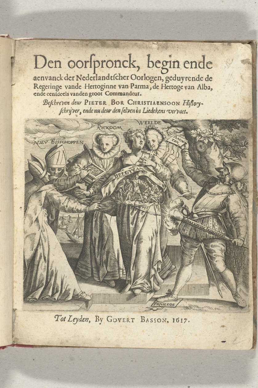 Allegorisk titelblad i: Pieter Christiaansz Bor, Den Oorspronck, De hollandske kriges begyndelse og afgang, 1617 af Anonymous