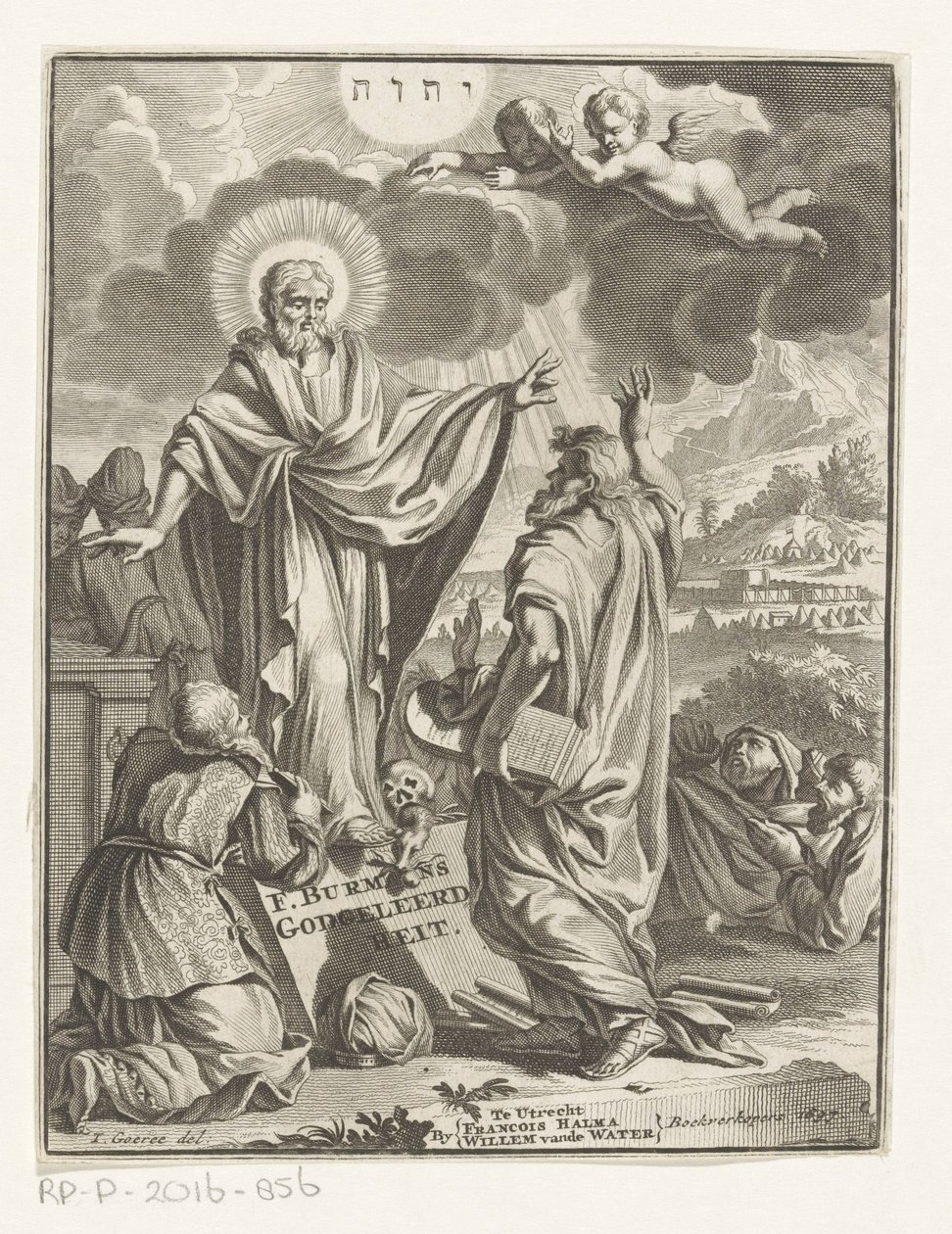 Allegorisk fremstilling med Kristus, Moses og knælende skikkelse Titelside for: Frans Burman, Teologi, 1697 af Anonymous
