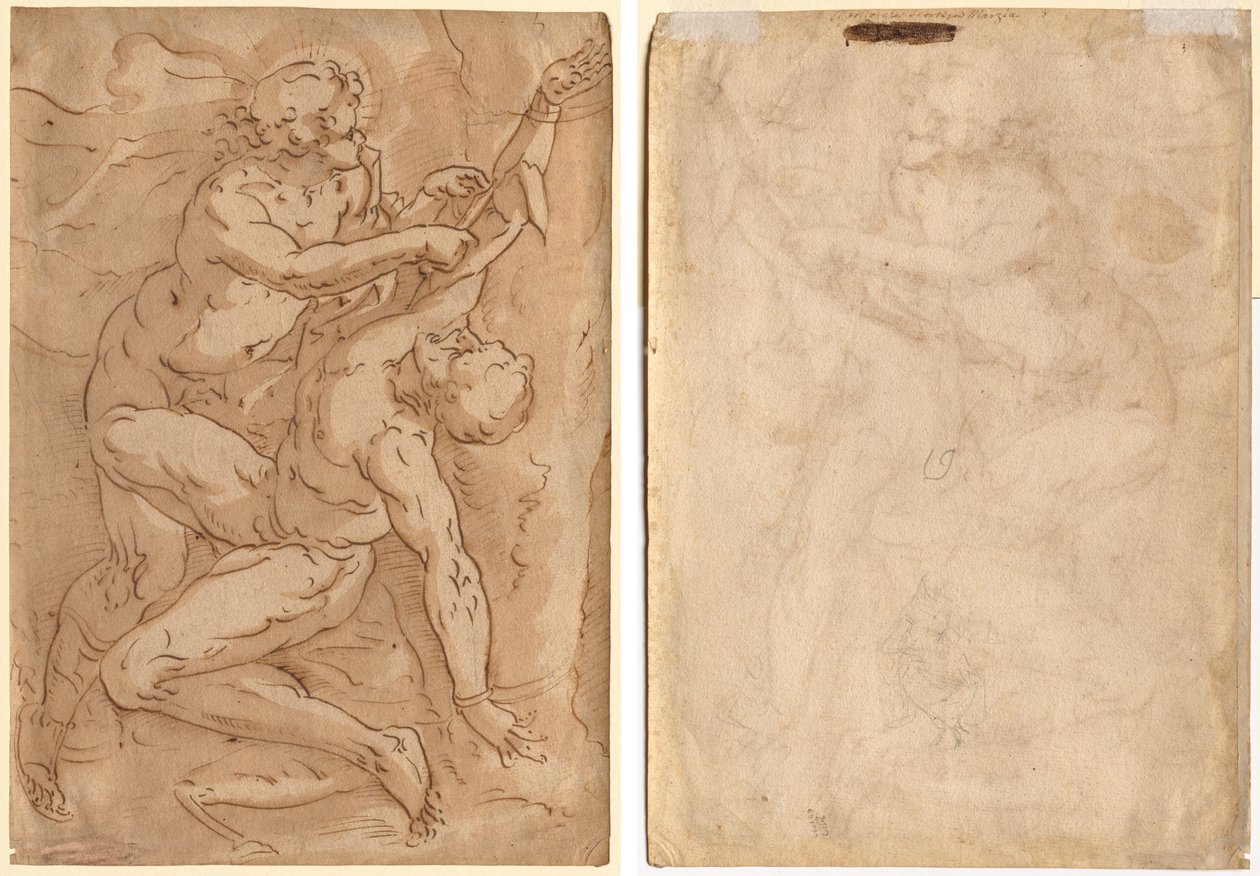 Apollo Flaying Marsyas (recto) To skitser af en mor og et barn (verso) af Anonymous