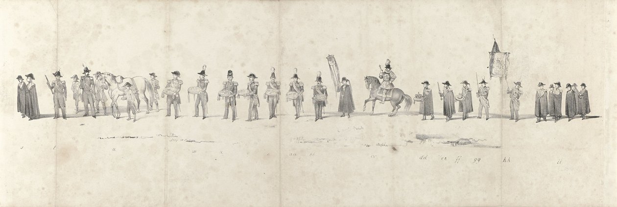 Begravelse af den afdøde kong Willem II i Delft den 4. april 1849 (side 3) Fem sammenhængende ark af Vilhelm II