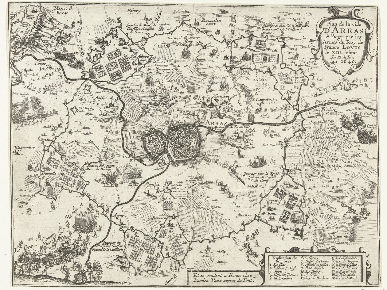Beleg van Arras dør af Fransen, 1640 Plan over byen Arras belejret af våben fra kongen af ​​Frankrig Ludvig den XIII.iesme Den 12. juni. år 1640 (titel på objekt) af Anonymous