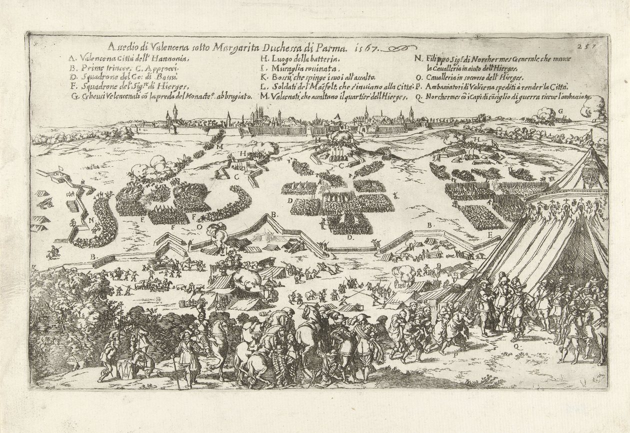 Beleg van Valenciennes, 1567 Belejring af Valencena under Margarita hertuginde af Parma. 1567 (titel på objekt) af Anonymous