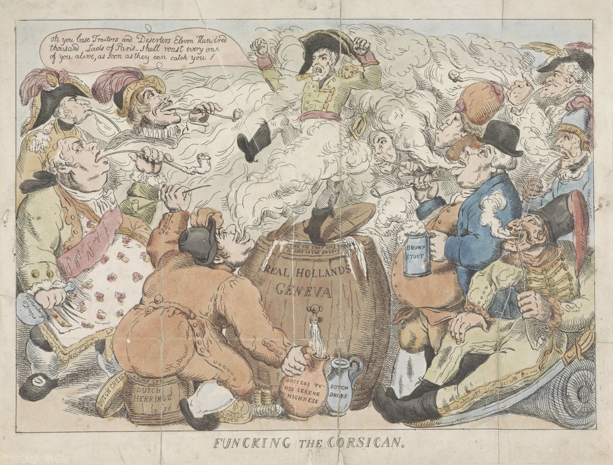 Desinfektion af korsikaneren, 1813 Funcking the Corsican (titel på objekt) af Anonymous