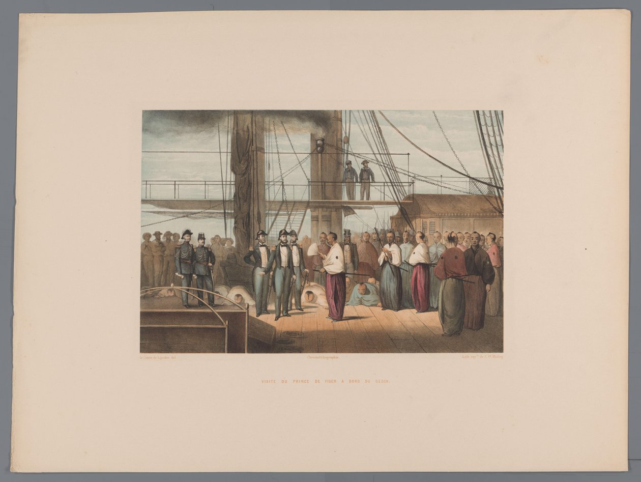Besøg af Prinsen af ​​Fisen ombord på hjuldamperen Zr.Ms Gedeh Visite du prince de Fisen a bord du Gedeh (titel på objektet) Souvenir du Japon vues d