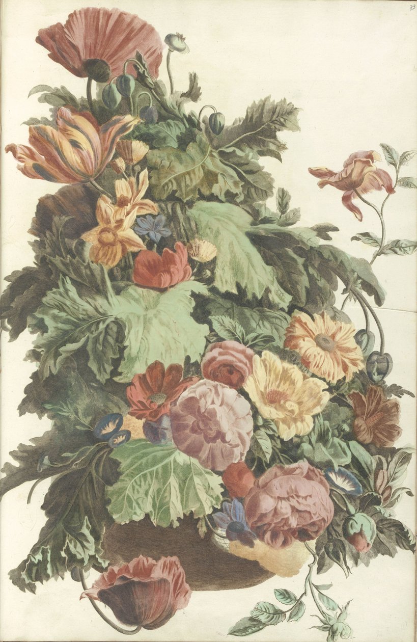 Blomster og blade i en krukke af Anonymous