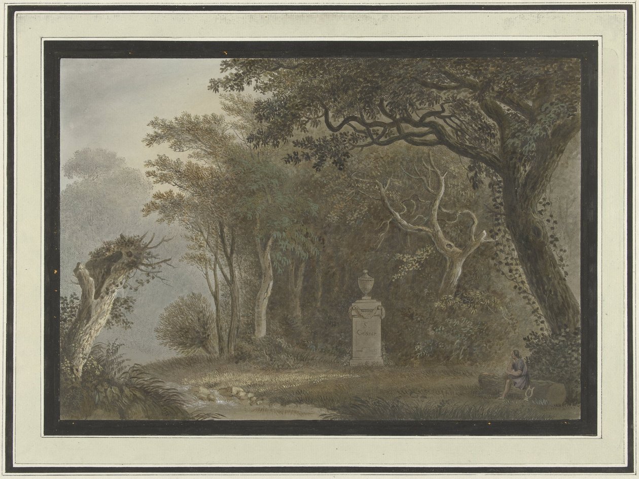 Skovlandskab med monument over Salomon Gessner af Anonymous