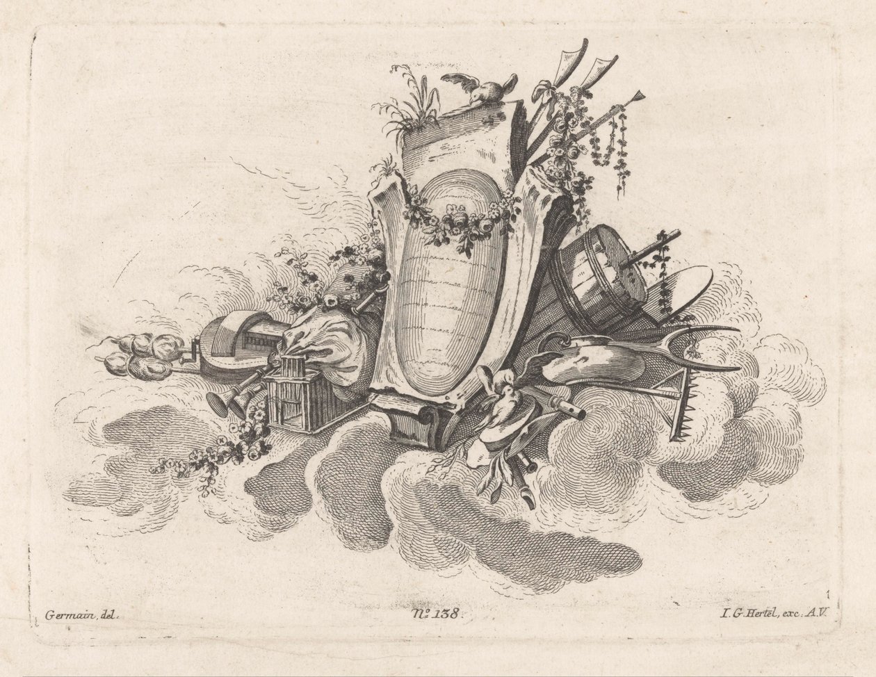 Cartouche med landbrugsgenstande af Anonymous