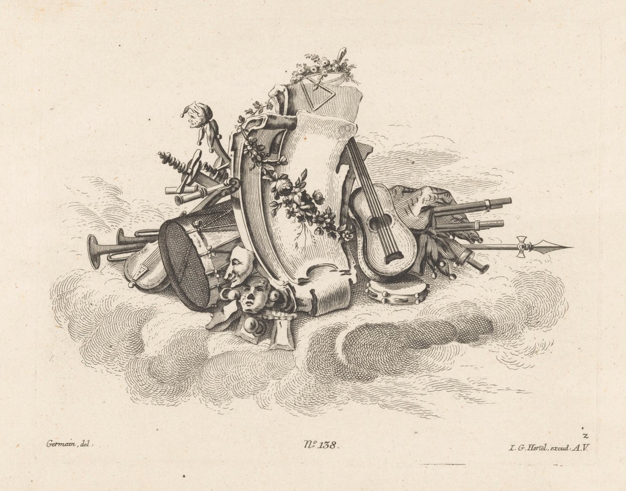 Cartouche med musikinstrumenter af Anonymous