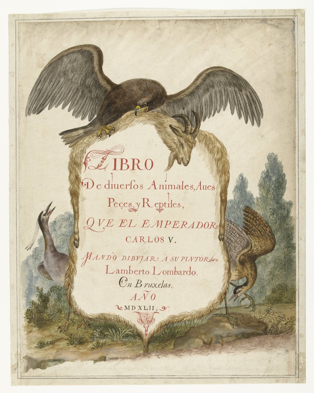 Cartouche holdt op af en kongeørn, nathejre og bittern Lombard album (serietitel) af Anonymous