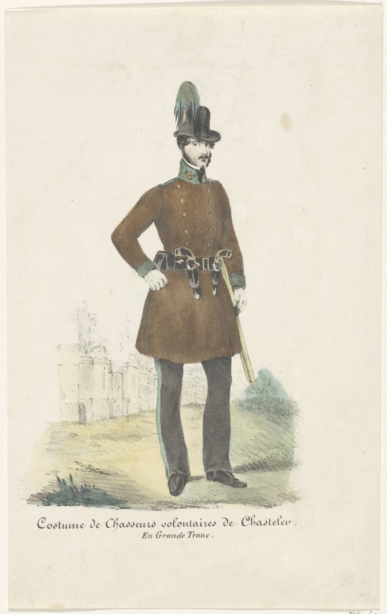 Jæger af Marquis de Chasteler, 1830 Chasteler Voluntary Hunters Costume, Fuld Uniform (titel på objekt) af Anonymous
