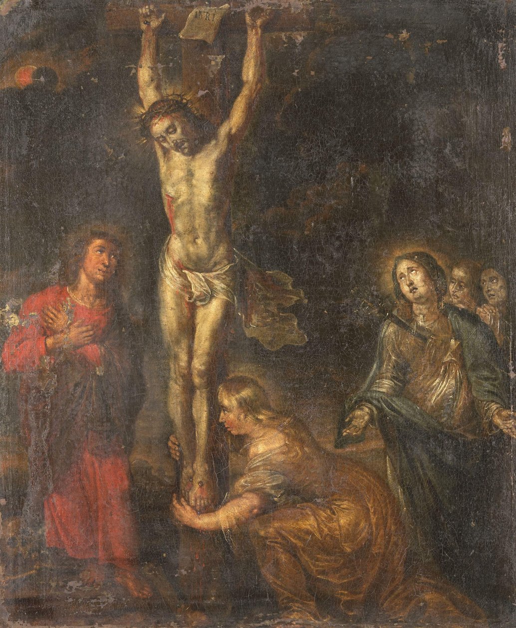 Kristus på korset, med Sorgernes og Helliges Moder Johannes Evangelisten og Maria Magdalene af Anonymous