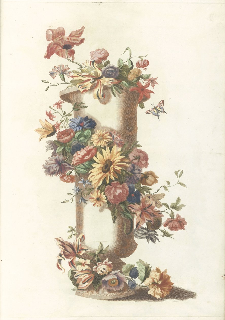 Cylindrisk vase med blomsterkrans af Anonymous