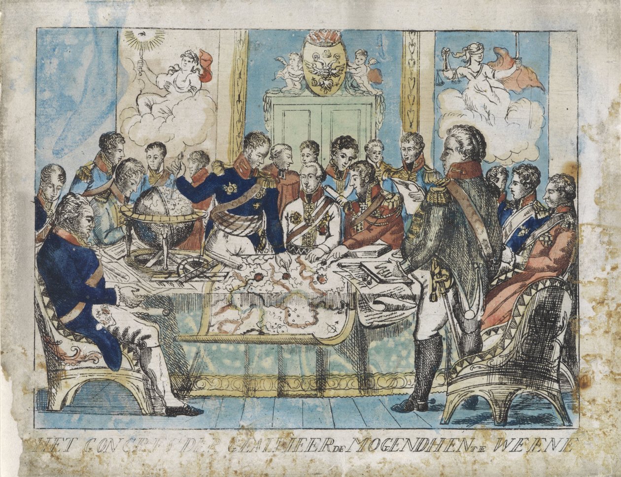 Wienerkongressen, 1815 Den allierede Mogendhens kongres i Wien (titel på objekt) af Anonymous