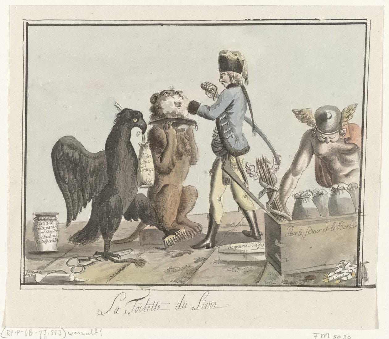 Den hollandske løve klippes, 1787 La Toilette du Lion (titel på objekt) af Anonymous