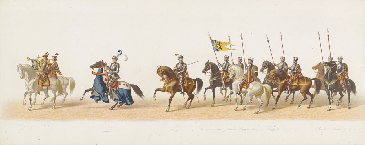 Delft procession af 1873 (første plade) Udklædt procession afholdt af medlemmerne af Delft Student Corps den 8. juli 1873, der viser Karel van Egmond, hertug af Gelre, greve af Zutphen, indrejse i Arnhem i 1492 (serie t) af Anonymous