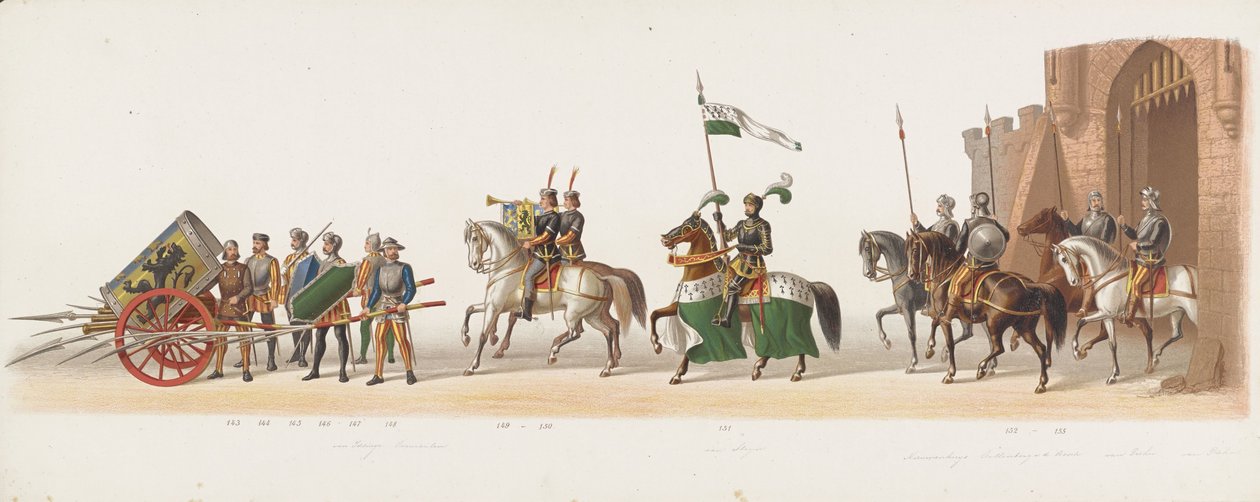 Delft procession af 1873 (tiende plade) Udklædt procession afholdt af medlemmerne af Delft Student Corps den 8. juli 1873, der viser Karel van Egmond, hertug af Gelre, greve af Zutphen, indrejse i Arnhem i 1492 (serie t) af Anonymous