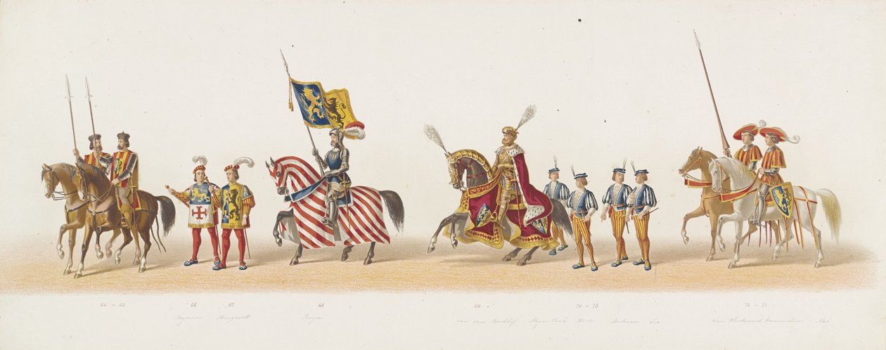 Delft procession af 1873 (femte plade) Udklædt procession afholdt af medlemmerne af Delft Student Corps den 8. juli 1873, der viser Karel van Egmond, hertug af Gelre, greve af Zutphen, indrejse i Arnhem i 1492 (serie t) af Anonymous