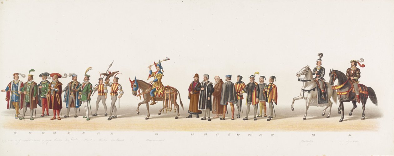 Delft procession af 1873 (sjette plade) Udklædt procession holdt af medlemmerne af Delft Student Corps den 8. juli 1873, der viser Karel van Egmond, hertug af Gelre, grev af Zutphen, indrejse i Arnhem i 1492 (serie ti) af Anonymous