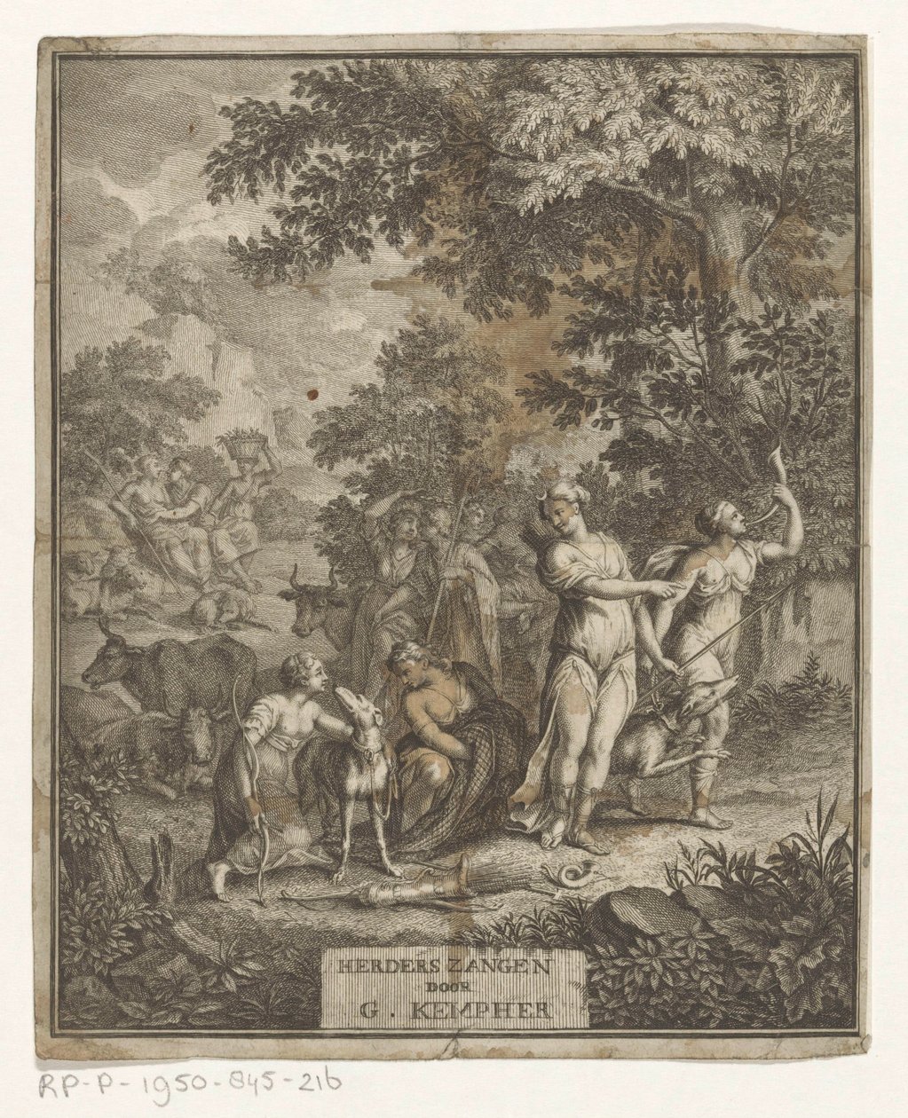 Diana og hyrder Titelblad for: Gerard Kempher, Herderszangen, 1732 af Anonymous