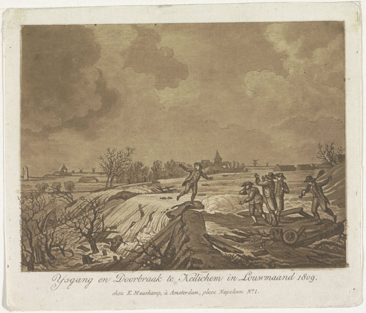 Digebrud i Kedichem, 1809 Ysgang og Doorbraak te Kedichem i Louwmaand 1809 (titel på objekt) af Anonymous