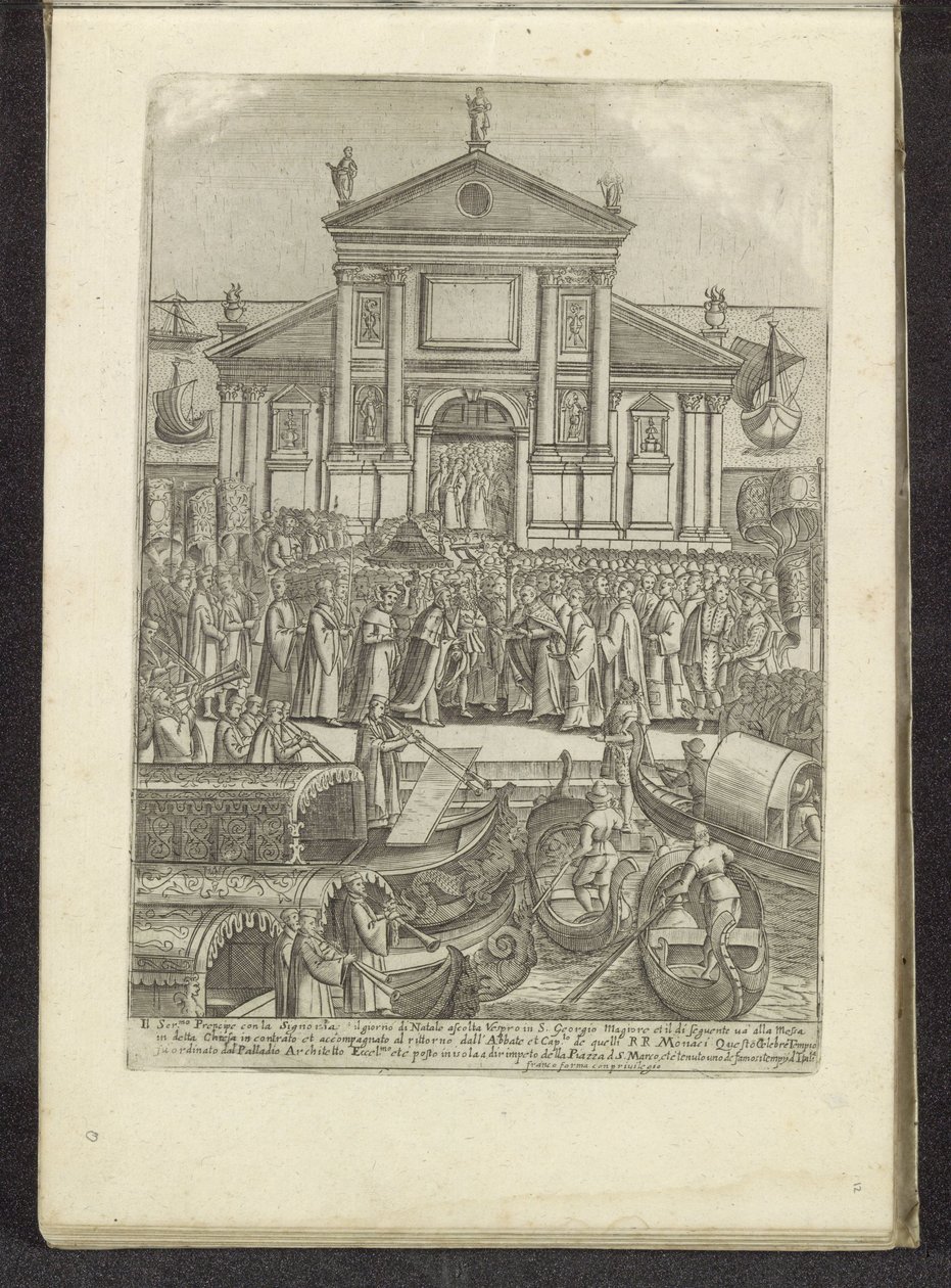 Doge en Serenissima Signoria voor kirken i San Giorgio Maggiore i Venedig Scènes uit het Venetiaanse leven (serietitel) Habiti d