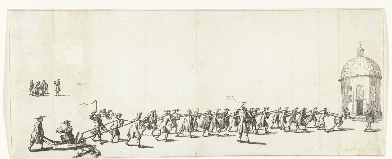 Dominicus er trukket på en trillebør til Ronde Lutheran Church, 1683-1684 af Anonymous