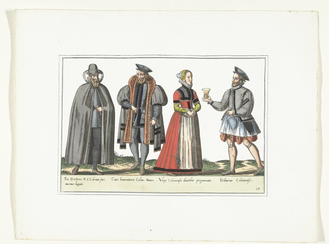 Tre mænd og en kvinde klædt i tysk mode, ca. 1580 Kostumer Allemands (titel på objekt) af Anonymous
