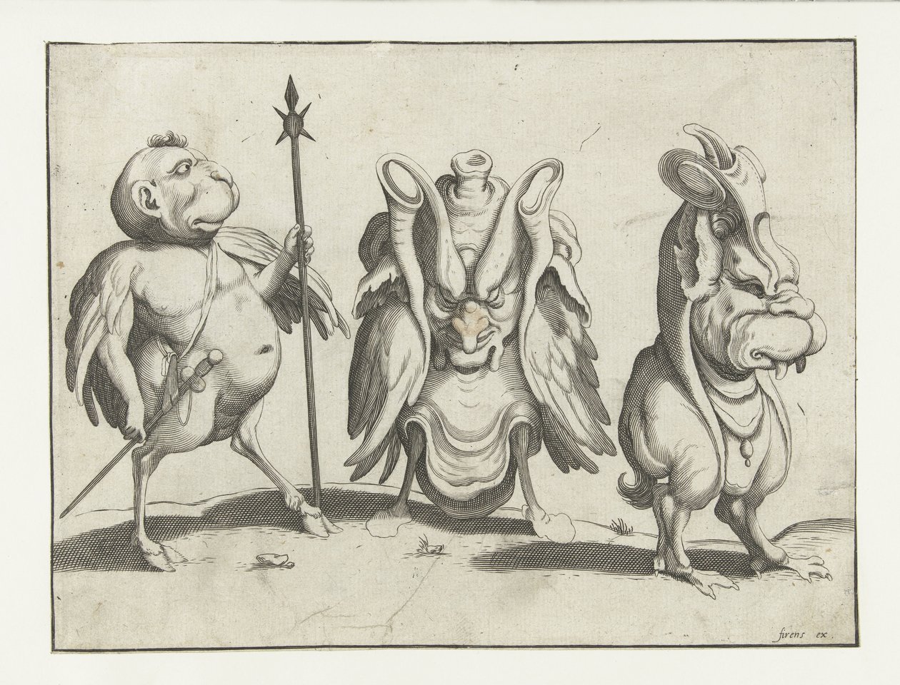 Tre monstre Groteske figurer omgivet af en rammelinje (serietitel) af Anonymous