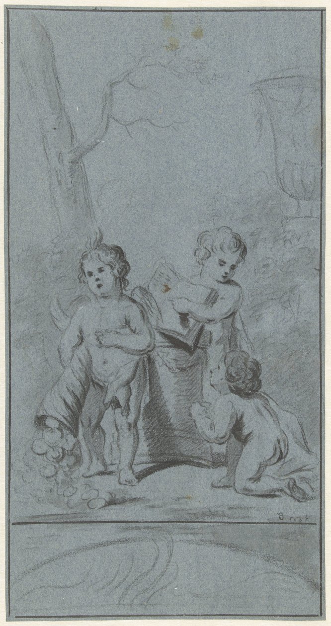 Tre putti ved et træ af Anonymous