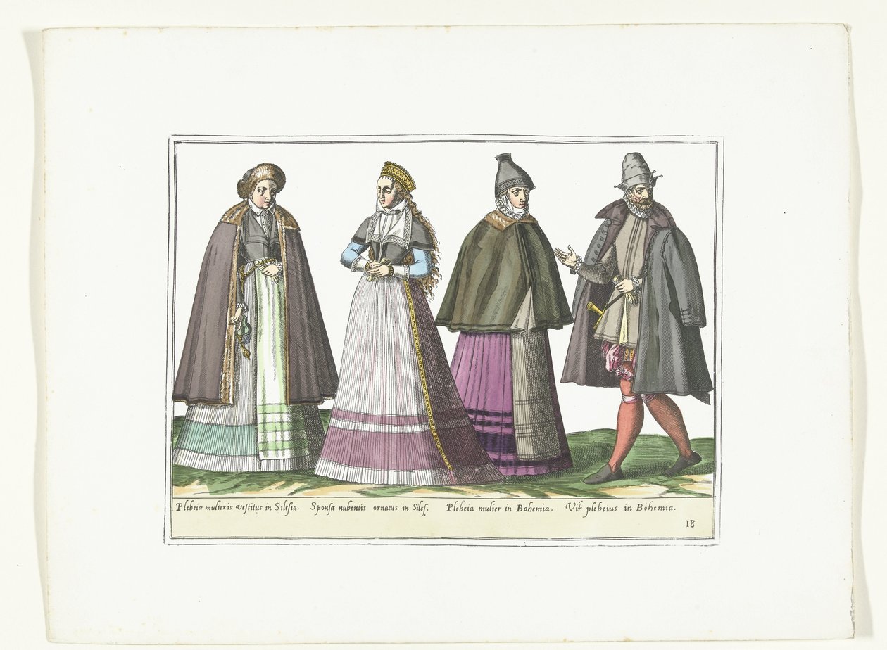 Tre kvinder og en mand klædt i tysk mode, ca. 1580 Kostumer Allemands (titel på objekt) af Anonymous