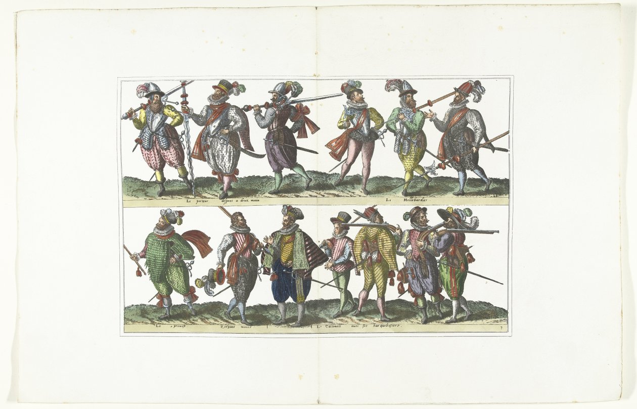 Dobbeltplade med tretten bevæbnede civile i uniform efter mode i Antwerpen, ca. 1580 Bourgeois d