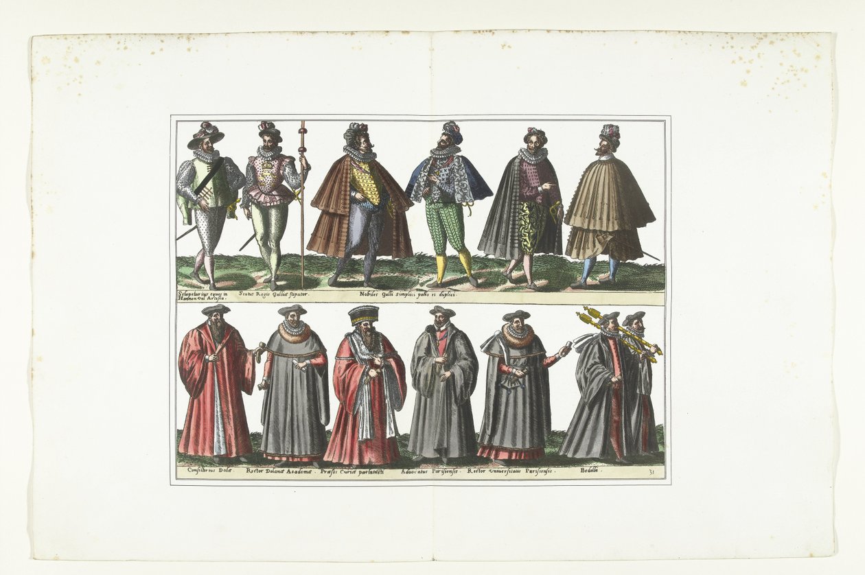 Dobbelt tallerken med tolv mænd klædt i fransk mode, ca. 1580 Français kostumer (titel på objekt) af Anonymous