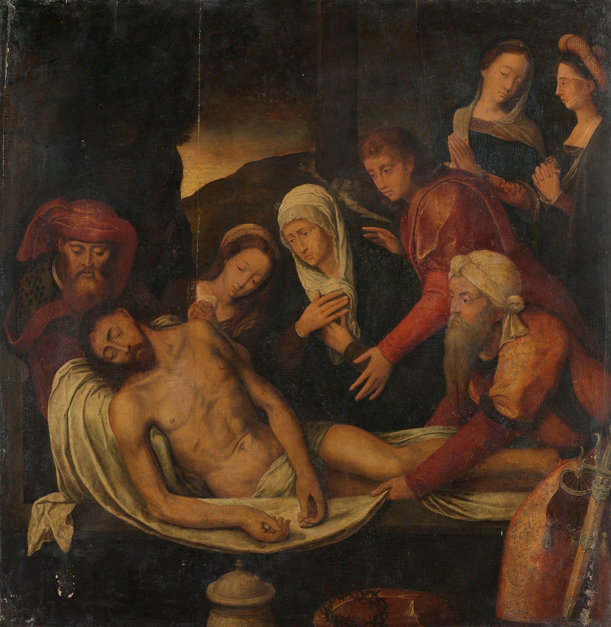 Kristi gravlæggelse med Josef af Arimatæa og Nikodemus, Maria Magdalene, Jomfruen og Evangelisten Johannes af Anonymous