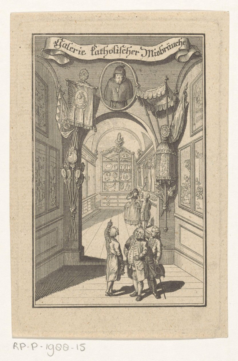 Figurer i galleri mødte portræt i liturgiske genstande Galleri for katolske overgreb (titel på objekt) Forside for: Joseph Richter, Billedgalleri for katolske overgreb, 1784 af Anonymous