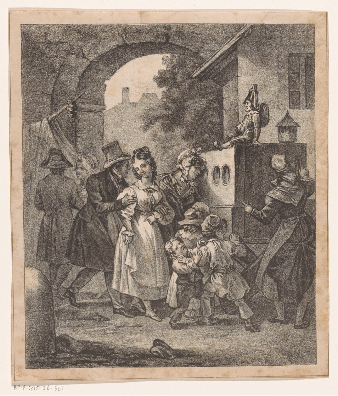 Figurer omkring et visningsskab af Anonymous