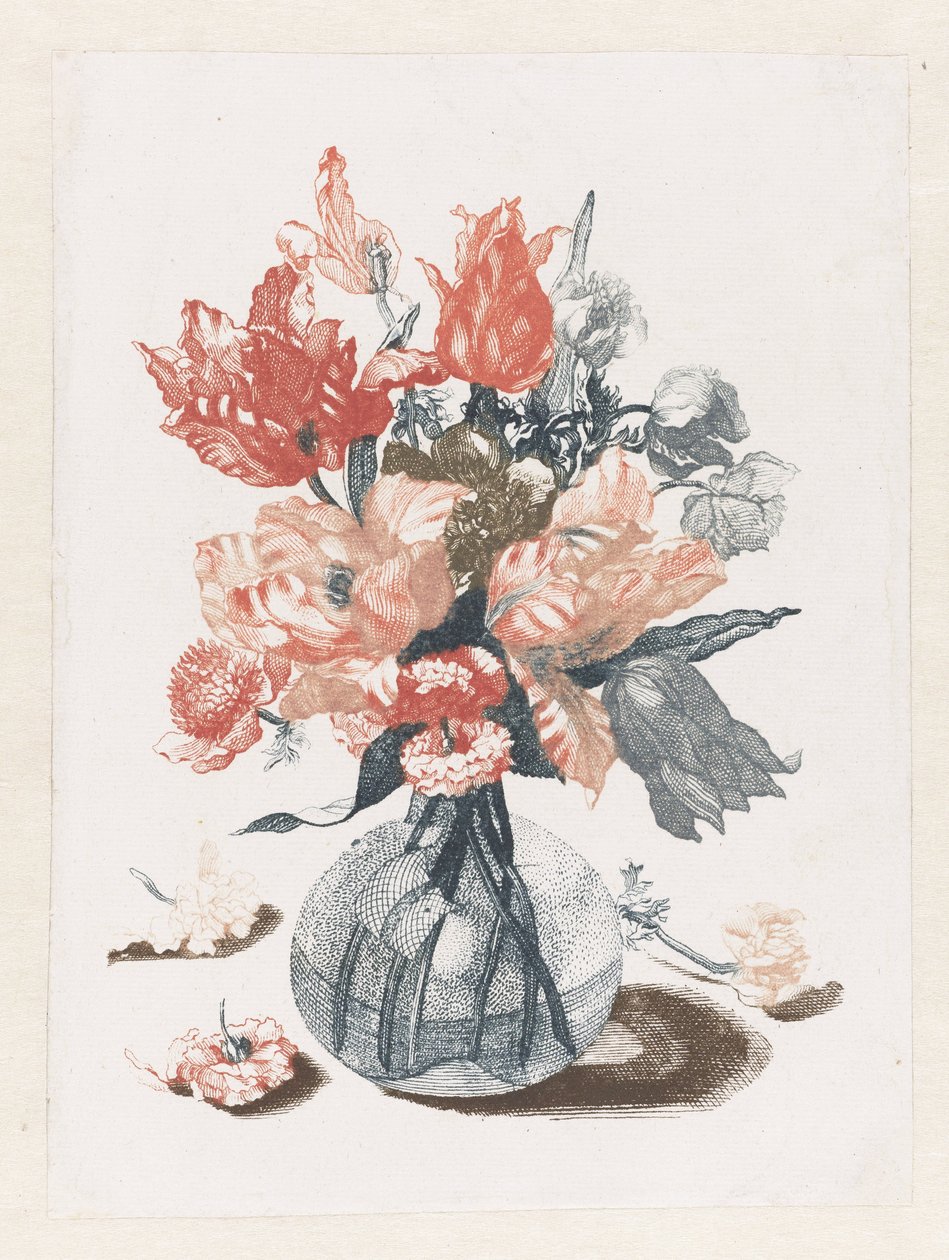 Fem aftryk af blomster i glasvaser Blomster i en glasvase af Anonymous