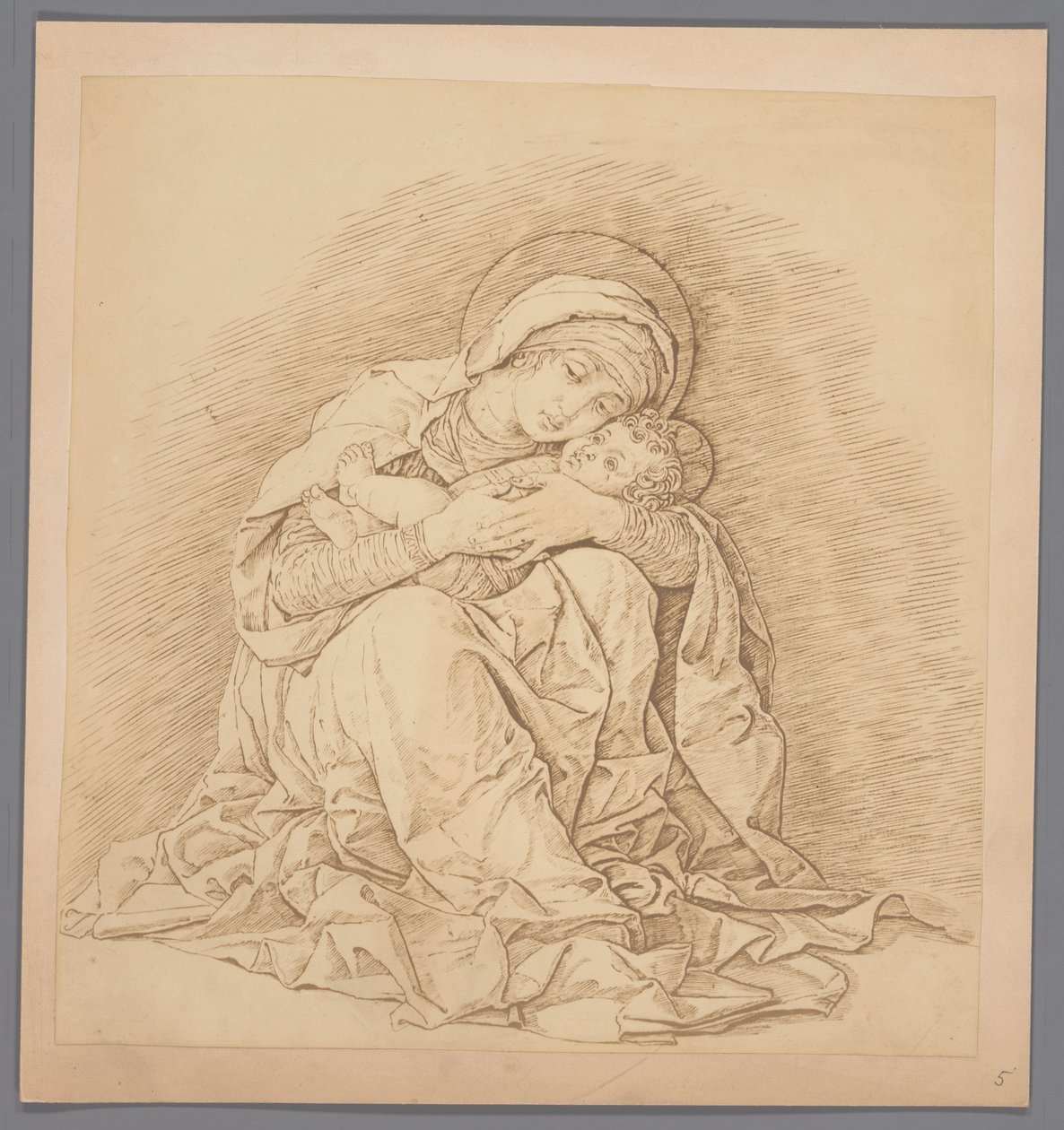 Fotoreproduktion af graveringen Siddende Jomfru og Barn af Andrea Mantegna af Anonymous