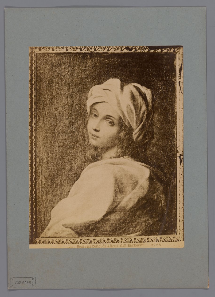 Fotoreproduktion af et malet portræt af Beatrice Cenci af Guido Reni, i Galleria Barberini i Rom Beatrice Cenci di G. Reni - Gall. Barberini (titel på objekt) Roma (serietitel på objekt) af Anonymous