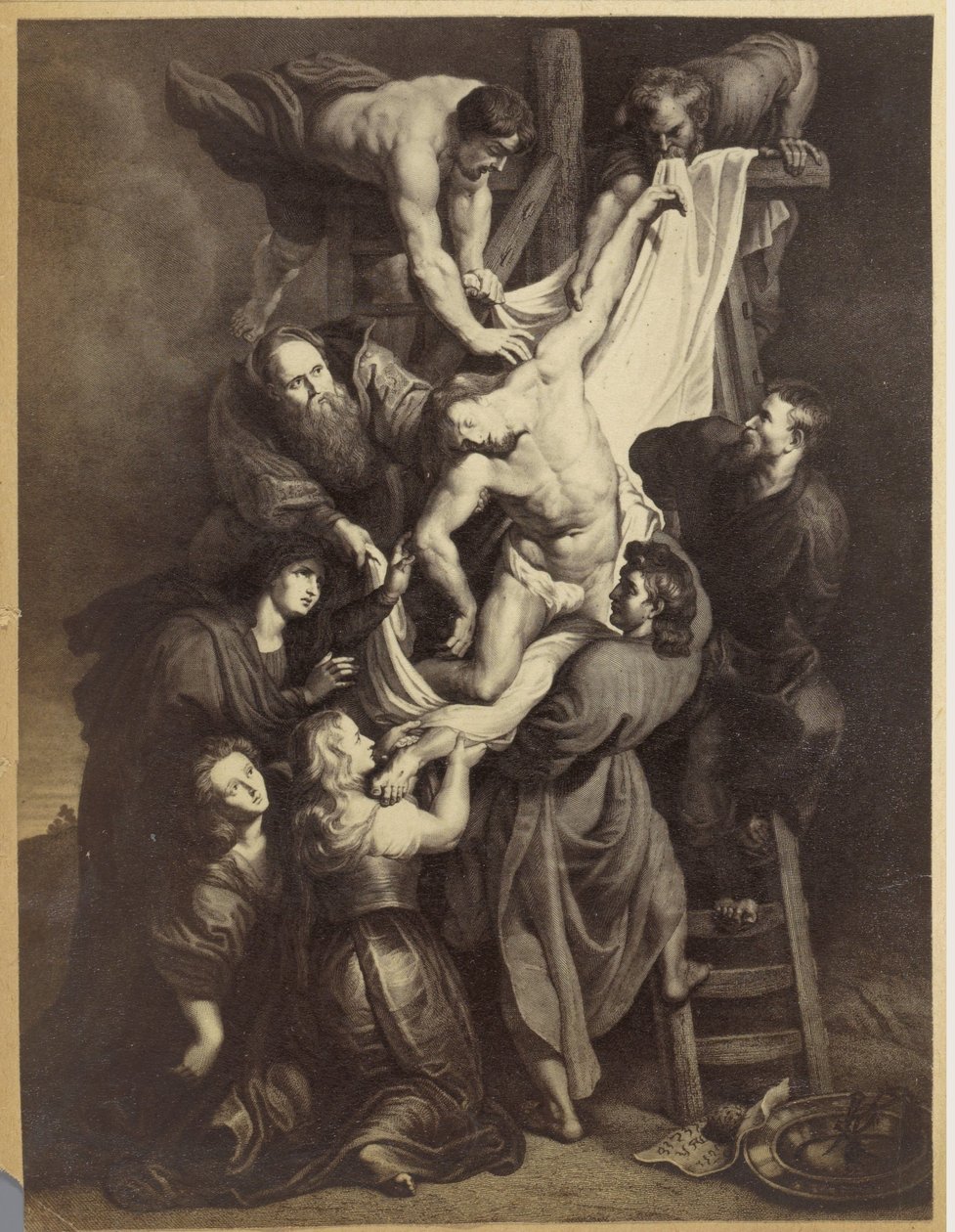 Fotogengivelse af et tryk efter maleriet Descent from the Cross af Peter Paul Rubens af Anonymous