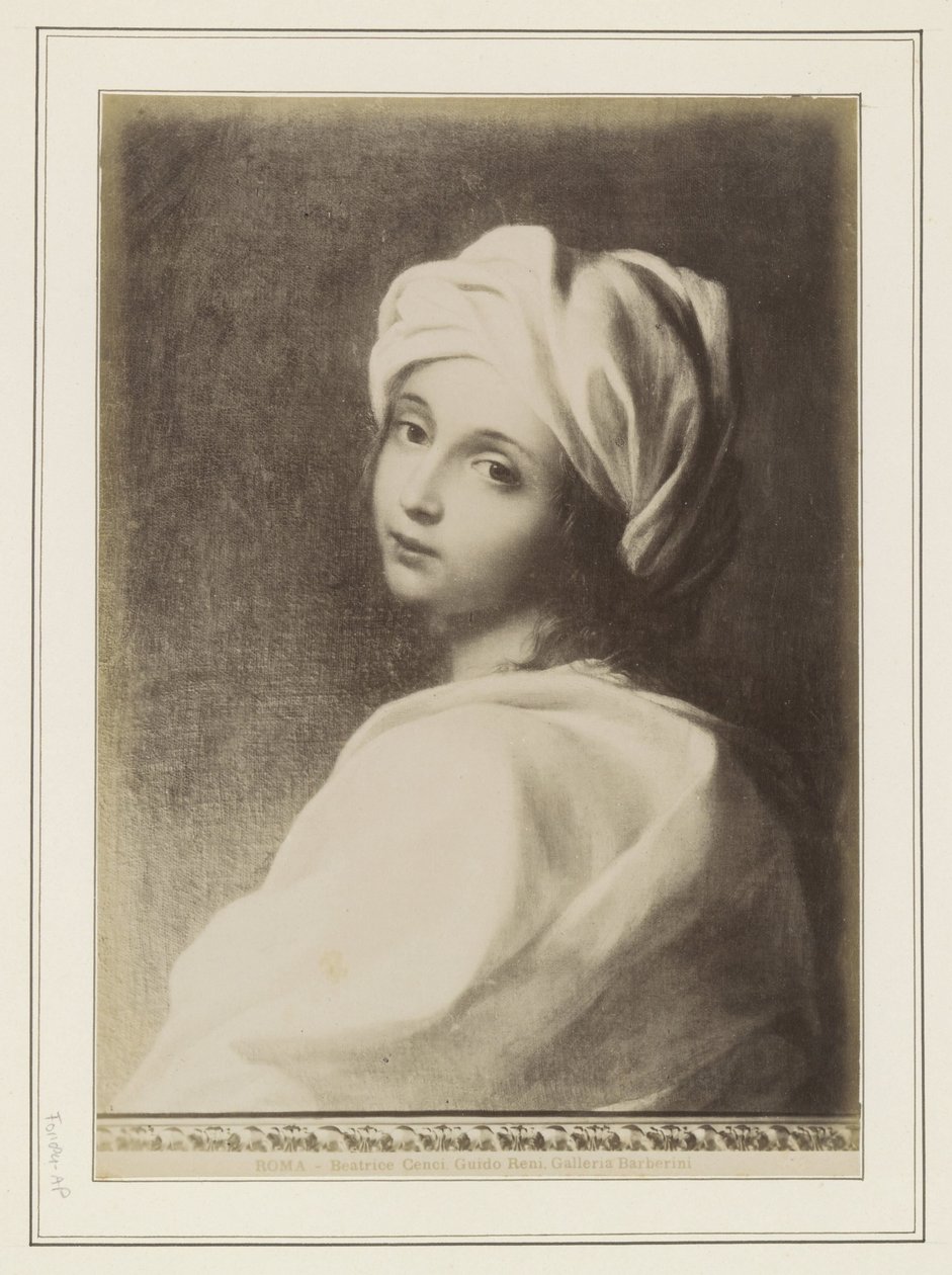 Fotoreproduktion af et maleri af Guido Reni (tilskrevet), forestillende Beatrice Cenci ROMA - Beatrice Cenci, Guido Reni. Galleria Barberini (titel på objekt) af Anonymous