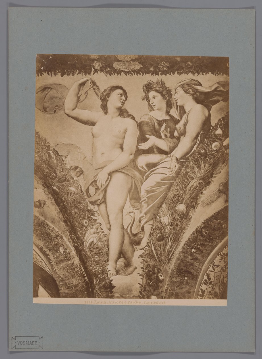 Fotoreproduktion af fresco Amor en Psyche i Loggia di Psyche, Villa Farnesina te Rom Rom. Amor og Psyche. Farnesina (titel på objekt) af Anonymous